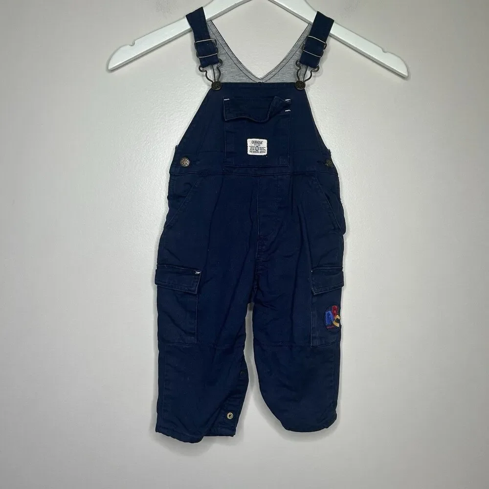 Vintage 90s Oshkosh ABC Navy Blue bib overalls 12 months